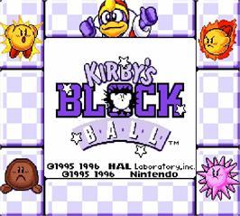 Title screen of Kirby's Block Ball on the Nintendo Super Gameboy.
