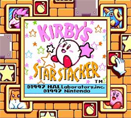 Title screen of Kirby's Star Stacker on the Nintendo Super Gameboy.