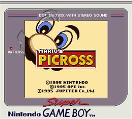 Title screen of Mario's Picross on the Nintendo Super Gameboy.