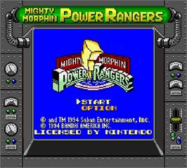Title screen of Mighty Morphin Power Rangers on the Nintendo Super Gameboy.