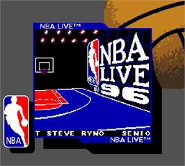 Title screen of NBA Live 96 on the Nintendo Super Gameboy.