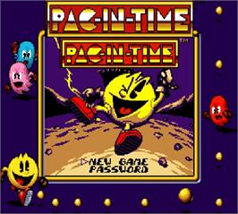 Title screen of Pac-in-Time on the Nintendo Super Gameboy.