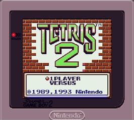 Title screen of Tetris 2 on the Nintendo Super Gameboy.