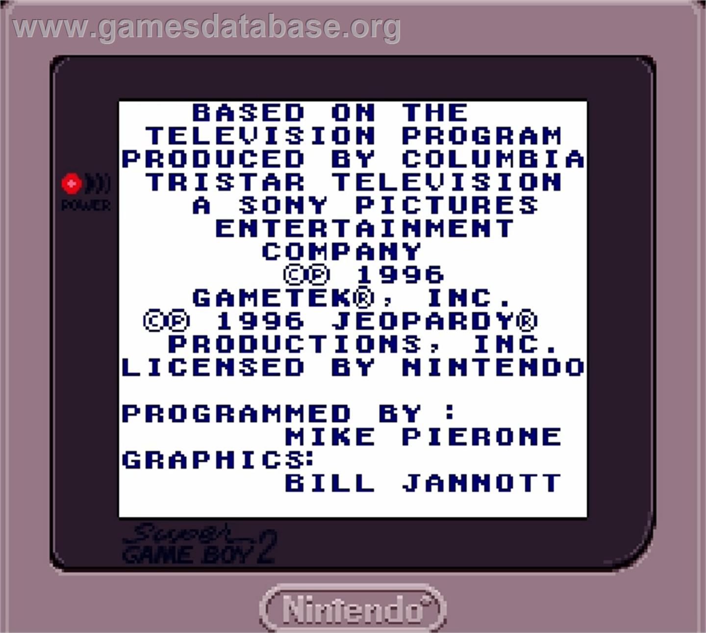 Jeopardy! - Teen Tournament - Nintendo Super Gameboy - Artwork - Title Screen