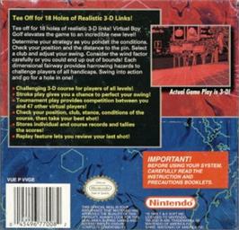 Box back cover for Golf on the Nintendo Virtual Boy.