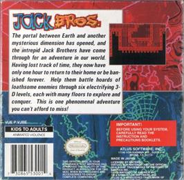 Box back cover for Jack Bros. on the Nintendo Virtual Boy.