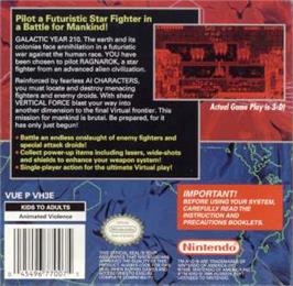 Box back cover for Vertical Force on the Nintendo Virtual Boy.