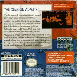 Box back cover for Waterworld on the Nintendo Virtual Boy.
