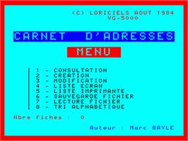 Title screen of Carnet D'Adresses on the Philips VG 5000.
