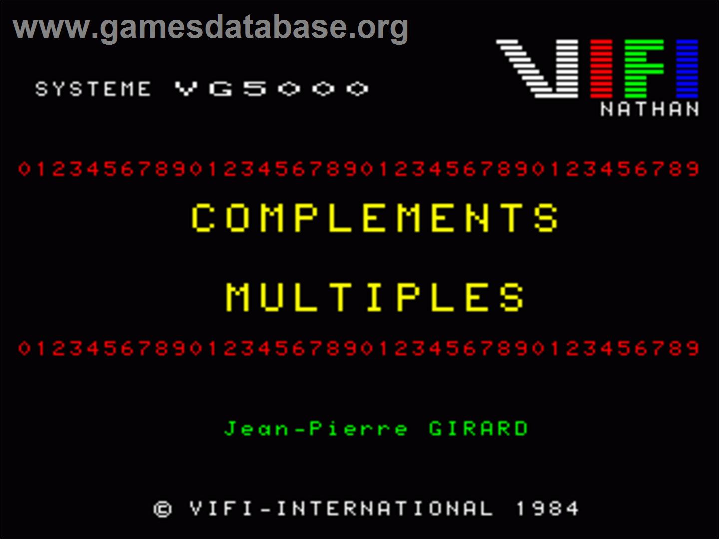 Complements Et Multiples - Philips VG 5000 - Artwork - Title Screen
