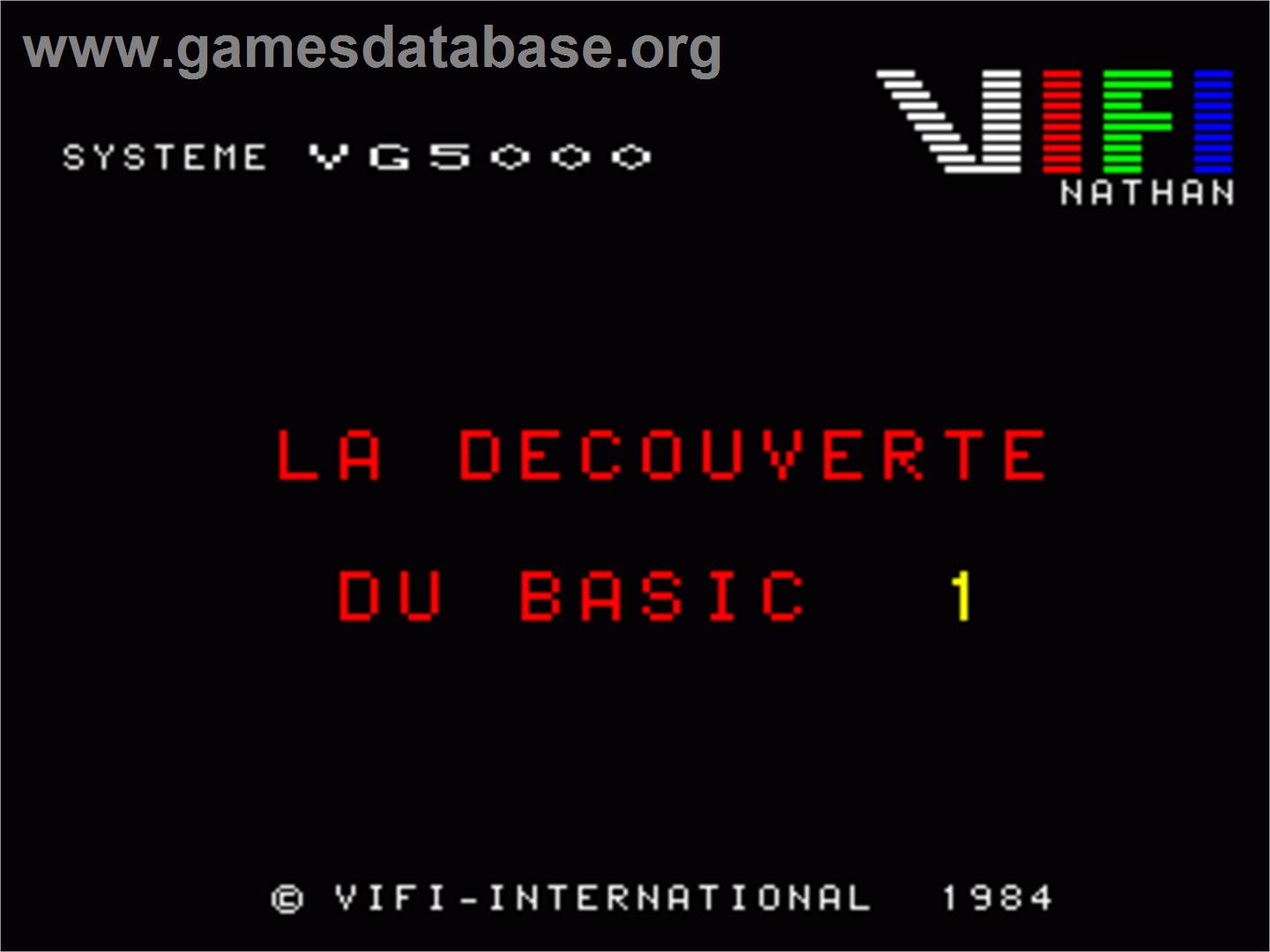 Decouverte Du Basic - Volume 1 - Philips VG 5000 - Artwork - Title Screen