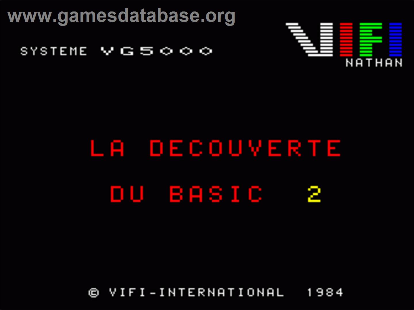 Decouverte Du Basic - Volume 2 - Philips VG 5000 - Artwork - Title Screen