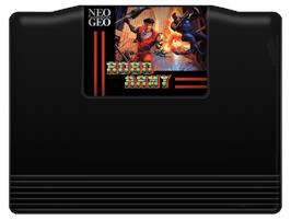 Cartridge artwork for Robo Army on the SNK Neo-Geo AES.