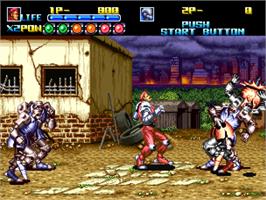 In game image of Robo Army on the SNK Neo-Geo AES.