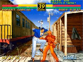 In game image of Art of Fighting 3: The Path of The Warrior on the SNK Neo-Geo CD.