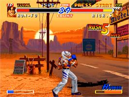 In game image of Real Bout Fatal Fury 2: The Newcomers on the SNK Neo-Geo CD.