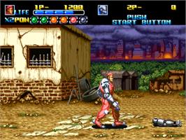 In game image of Robo Army on the SNK Neo-Geo CD.