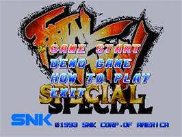 Title screen of Fatal Fury Special on the SNK Neo-Geo CD.