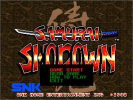 Title screen of Samurai Shodown on the SNK Neo-Geo CD.