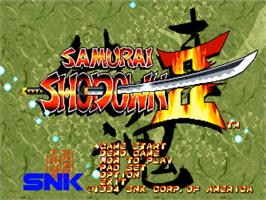 Title screen of Samurai Shodown II on the SNK Neo-Geo CD.