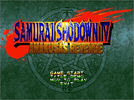 Title screen of Samurai Shodown IV: Amakusa's Revenge on the SNK Neo-Geo CD.