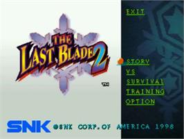 Title screen of The Last Blade 2: Heart of the Samurai on the SNK Neo-Geo CD.