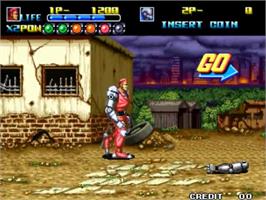 In game image of Robo Army on the SNK Neo-Geo MVS.
