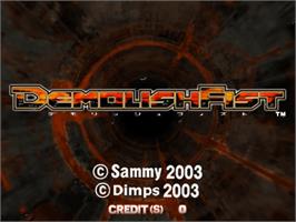 Title screen of Demolish Fist on the Sammy Atomiswave.
