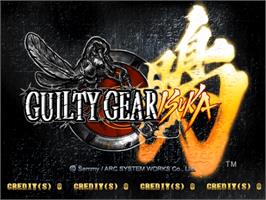 Title screen of Guilty Gear Isuka on the Sammy Atomiswave.