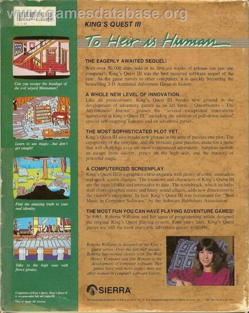 King's Quest III: To Heir is Human - ScummVM - Artwork - Box Back