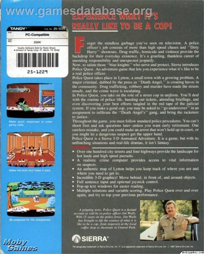 Police Quest: In Pursuit of the Death Angel - ScummVM - Artwork - Box Back