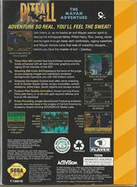 Box back cover for Pitfall: The Mayan Adventure on the Sega 32X.