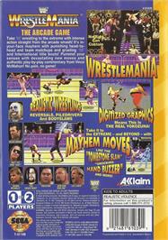 Box back cover for WWF Wrestlemania on the Sega 32X.