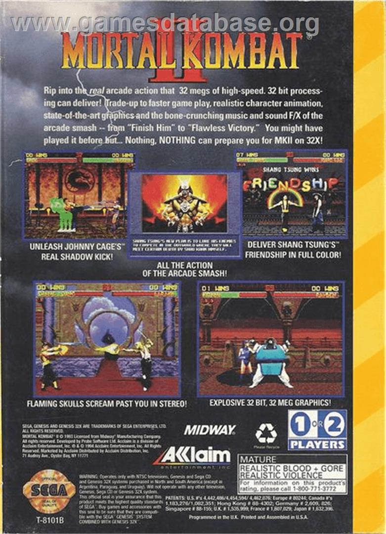 Mortal Kombat II - Sega 32X - Artwork - Box Back