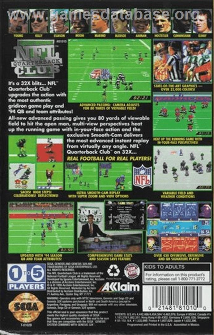 NFL Quarterback Club - Sega 32X - Artwork - Box Back
