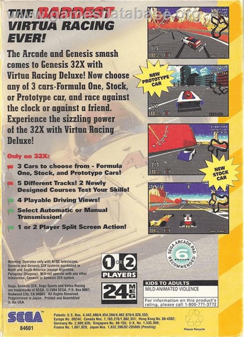 Virtua Racing Deluxe - Sega 32X - Artwork - Box Back
