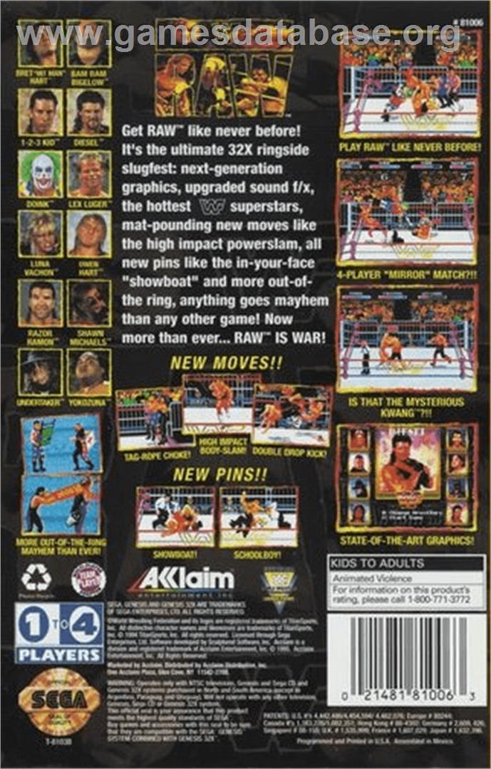 WWF Raw - Sega 32X - Artwork - Box Back