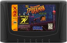 Cartridge artwork for Amazing Spider-Man: Web of Fire on the Sega 32X.