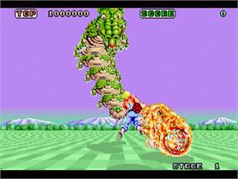 In game image of Space Harrier on the Sega 32X.