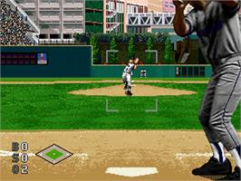 In game image of World Series Baseball starring Deion Sanders on the Sega 32X.