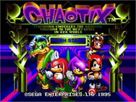 Title screen of Knuckles' Chaotix on the Sega 32X.