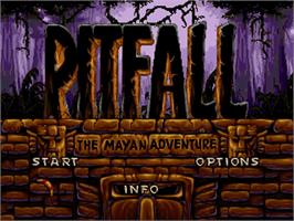 Title screen of Pitfall: The Mayan Adventure on the Sega 32X.