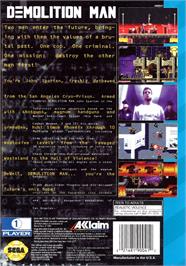 Box back cover for Demolition Man on the Sega CD.