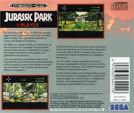 Box back cover for Jurassic Park on the Sega CD.