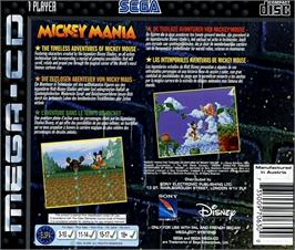 Box back cover for Mickey Mania on the Sega CD.