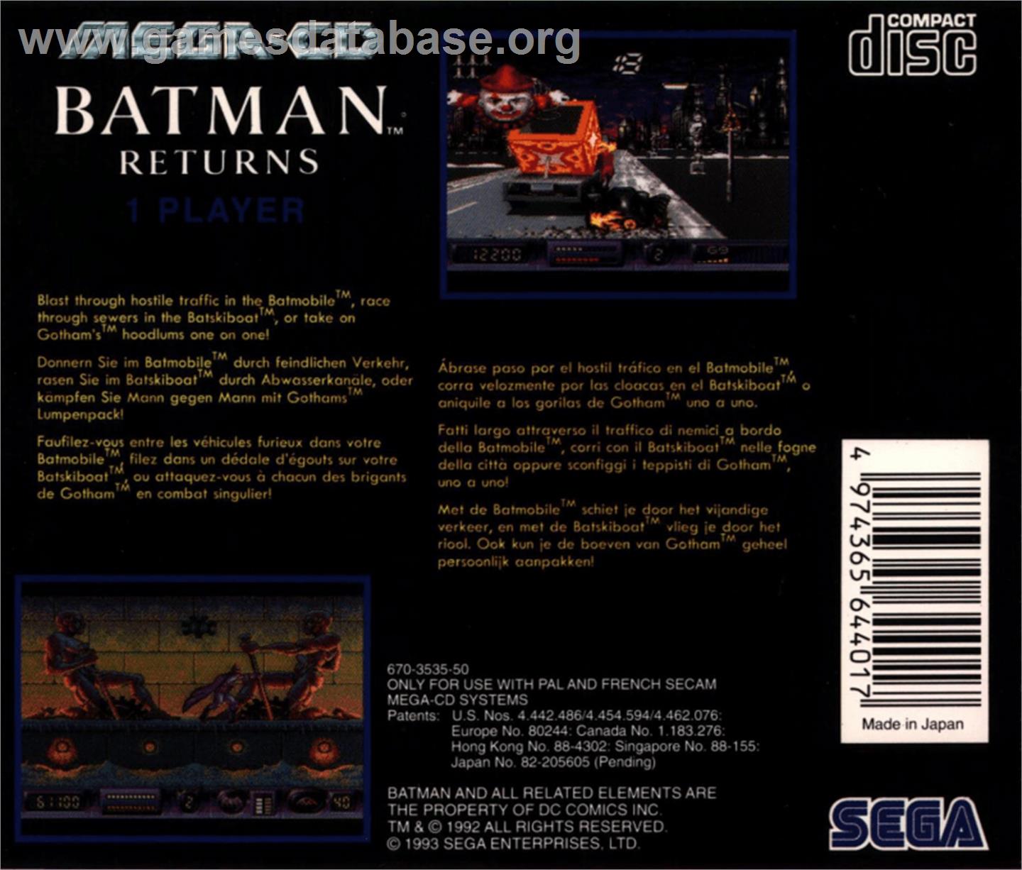 Batman Returns - Sega CD - Artwork - Box Back