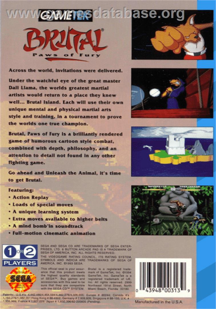 Brutal: Paws of Fury - Sega CD - Artwork - Box Back