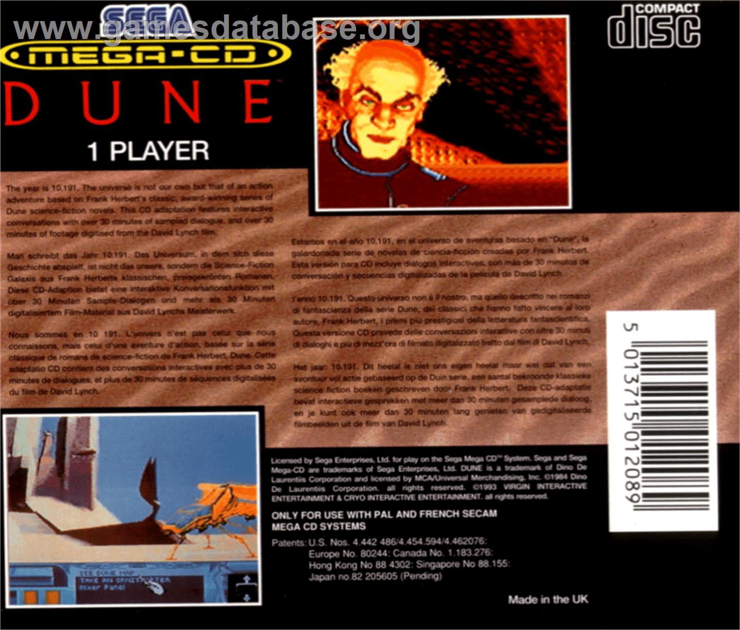 Dune - Sega CD - Artwork - Box Back