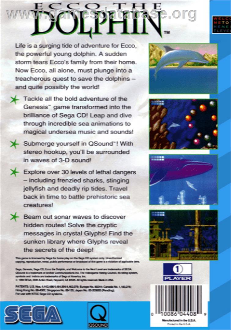 Ecco the Dolphin - Sega CD - Artwork - Box Back