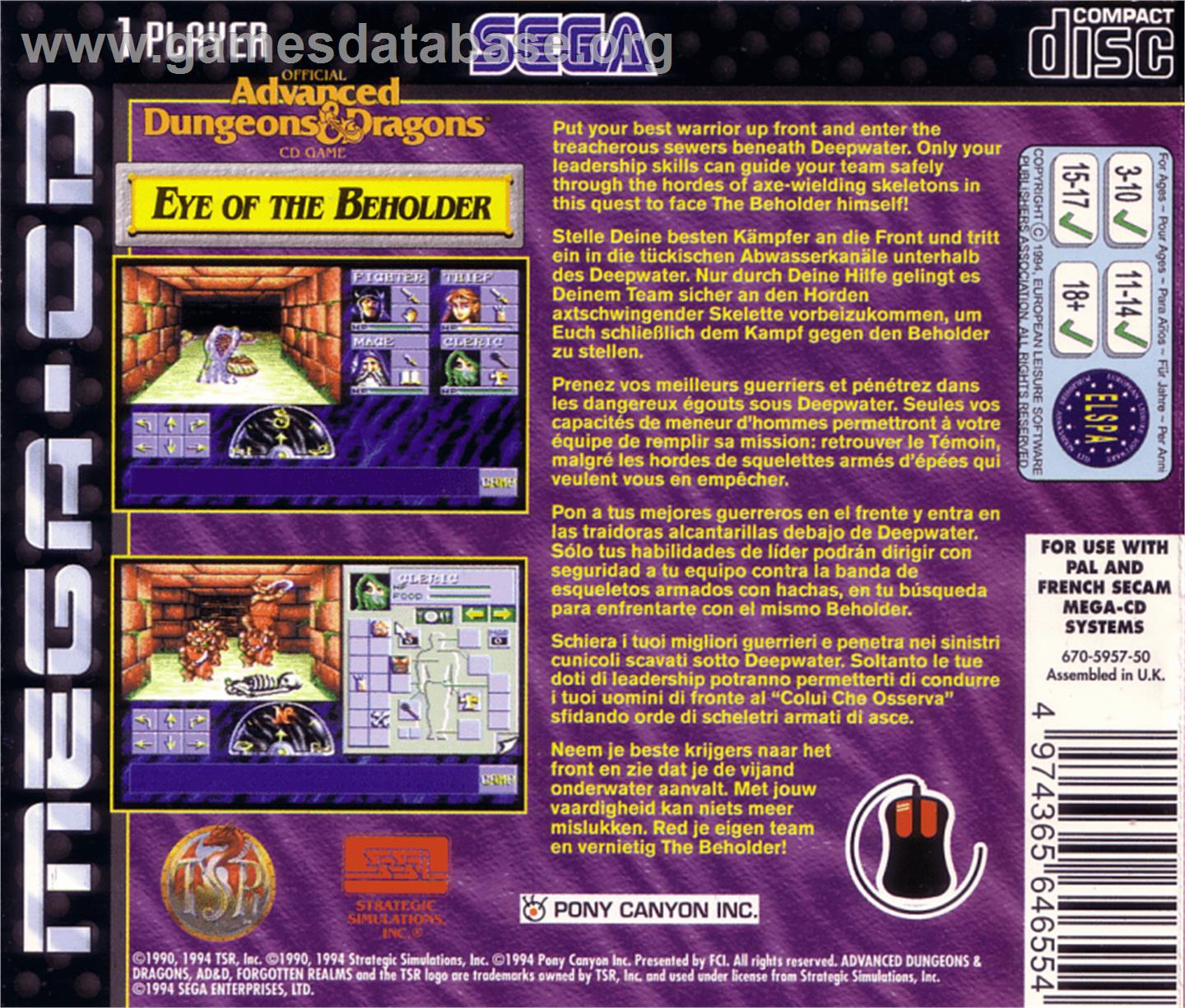 Eye of the Beholder - Sega CD - Artwork - Box Back